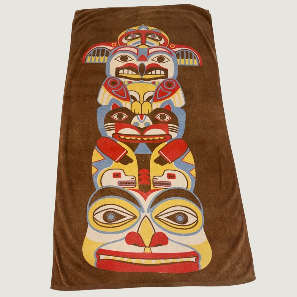 Gramercy Vintage Totem Pole Beach Towel 100% Cotton Brown PNW Art 30x56 Brazil